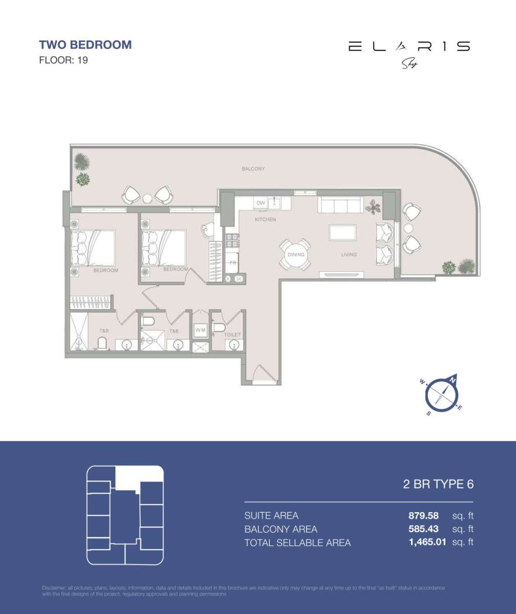 2BR-Type 6-Elaris Sky offers 2-bedroom apartments in JVT District 3, Jumeirah Village Triangle, Dubai.